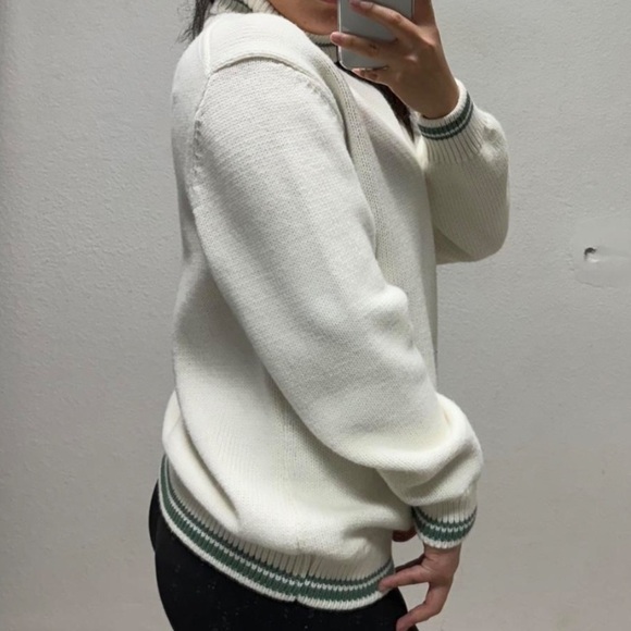 Zara White Green Stripes FOLDOVER NECK Pullover Wool Blend SIZE XL NWOT - Picture 6 of 8